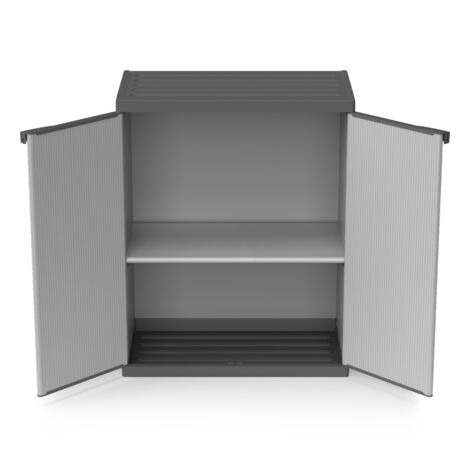 Frankystar – Armoire basse en résine 2 portes – Dimensions 68x40xH85 cm – Idéale pour intérieur/extérieur – Étagères ajustables en PVC gris