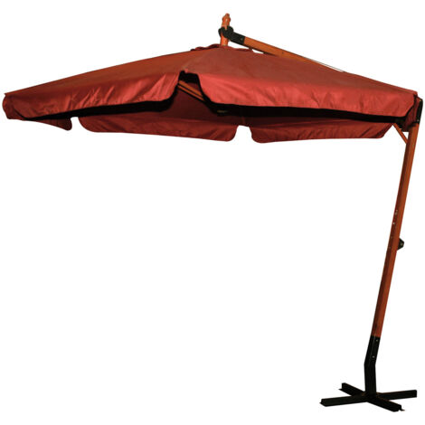 Parasol de jardin déporté avec mât latéral en bois de 55 mm et toile hexagonale en polyester 180 g/m² de 300x300 cm avec bordure de 50 mm. Parasol rond 3x3 m avec base en croix (1/5)