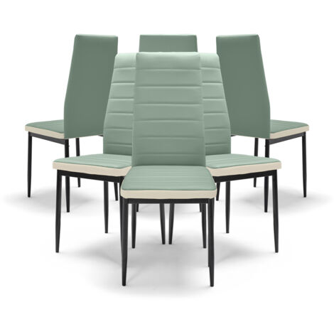 Frankystar – Lot de 6 chaises en polyuréthane vert – Dossier haut moderne – Pieds en acier peint noir – Hauteur d'assise 46cm – Pour cuisine et salle à manger (1/5)