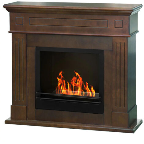 Cambridge - Cheminée au bioéthanol de sol en bois 110x37xH102 cm, couleur brun (1/5)