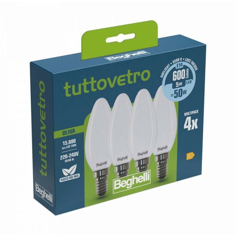 Beghelli Lampadina Led Oliva 5W E14 4000k Luce Naturale 600