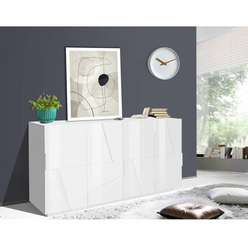 Credenza Ping Moderna 4 Ante Battente Bianco Lucido