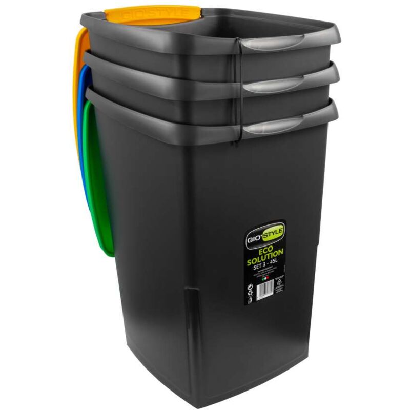 Set 3 Pattumiere Impilabili AKITAInk | Per Raccolta Differenziata | Plastica Resistente | Grigio | Salvaspazio | Per Cucina, Ufficio, Bagno | Totale 60 Litri