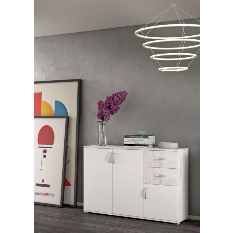 Madia Buffet Londra Bianco e Grigio Pietra 120x35x83 cm - Ideale per Ingressi