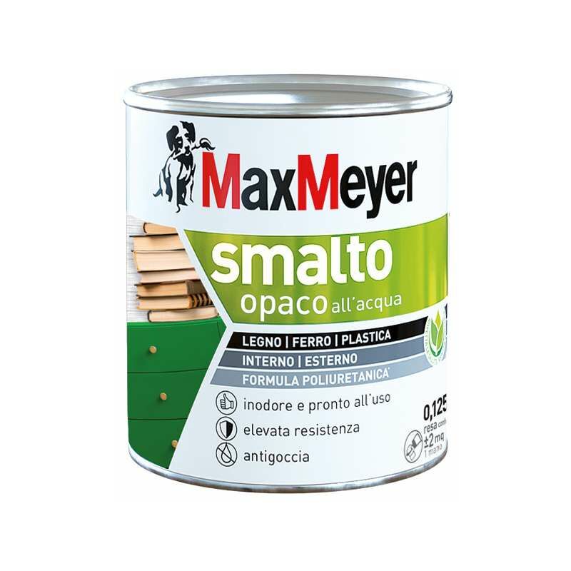 Maxmeyer Smalto All'Acqua Poliuretanico Opaco Bianco 0,125 L : :  Fai da te