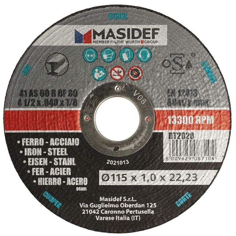 Disco taglio D.115x1,6mm acciaio ferro