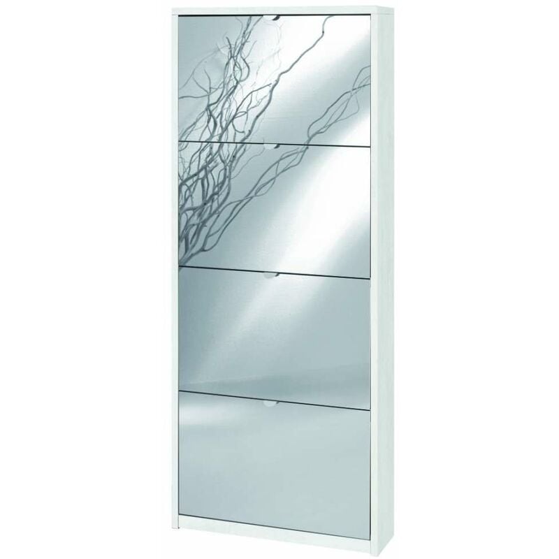 Scarpiera 4 Ante con Specchio 1 Cassetto 63x164x29 cm Bianco Fiammato