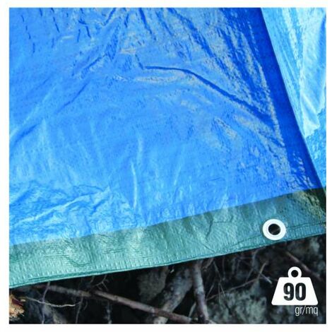 Telo Occhiellato 5x8m Blu/Verde 90g/m² per Copertura e Stoccaggio (1/2)