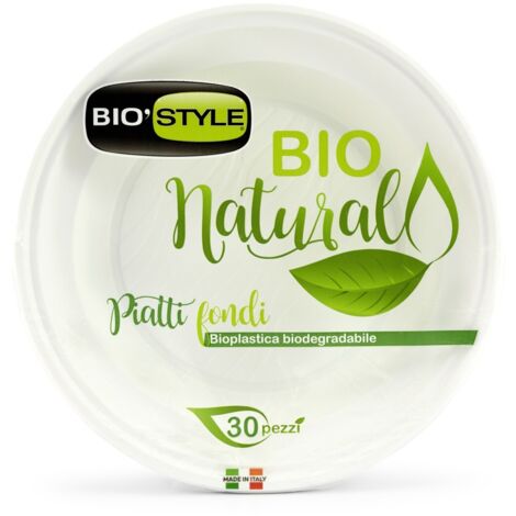 30 Piatti fondi in plastica bio 21,5 cm