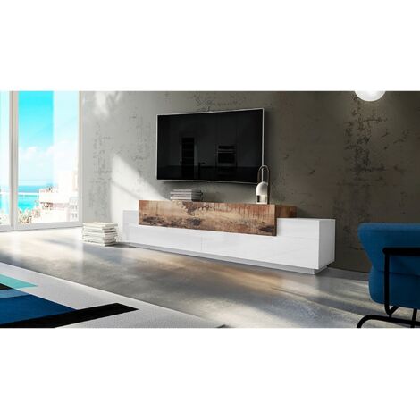 Mobile Porta TV Basso con Ante a Ribalta 240 Bianco Acero Credenza Salone (1/7)
