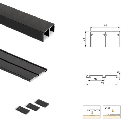 Emuca Kit di ferramenta per armadio 2 ante e chiusura ammortizzata Placard 74, Modello Maniglia Sharp, spessore 16 mm, pannelli non inclusi, Verniciato nero