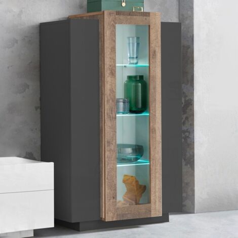 Web Furniture Vetrina Corona in Melaminico Antracite e Wotan Oak