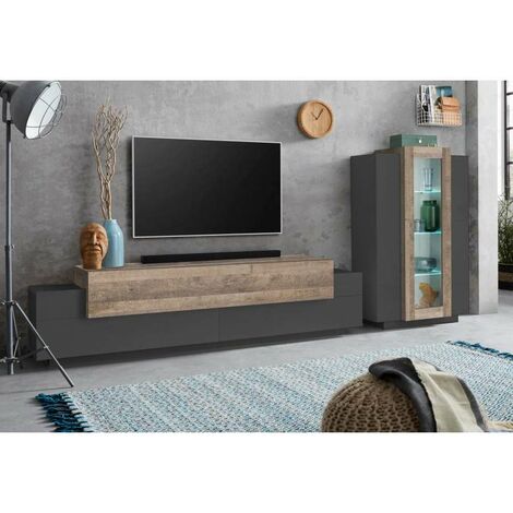 Soggiorno Corona Porta Tv + Vetrina Antracite E Oak (1/4)