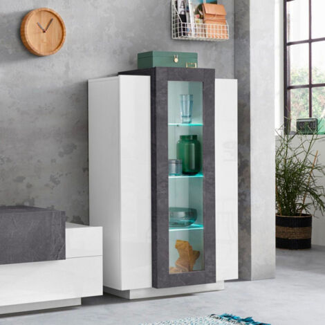 Vetrina Mobile da Ingresso con 3 Ante Design Moderno Bianco e Grigio