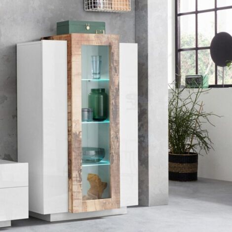 Vetrina Bianco e Acero con 3 Ante Mobile Moderno Credenza da Ingresso