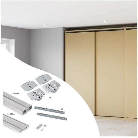 Emuca Sistema Flow da superficie in kit per un armadio con 2 ante scorrevoli in legno supportate da chiusura ammortizzat