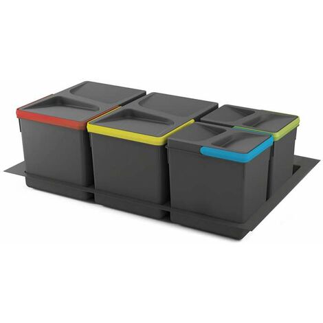 Emuca Contenitori per raccolta differenziata, 12 L+12 L+6 L+6 L, modulo 800 mm, Plastica, Grigio antracite.+ Base (1/6)