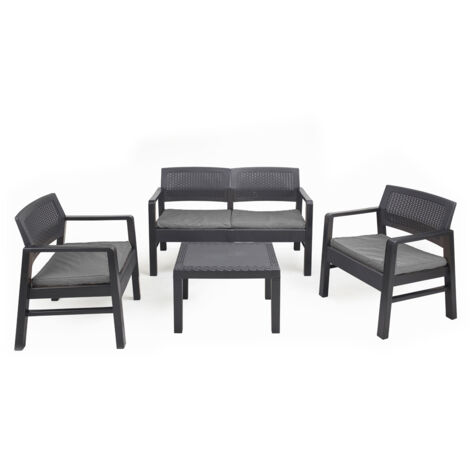 SET MOREEA DA GIARDINO EFFETTO RATTAN IN COLORE ANTRACITE