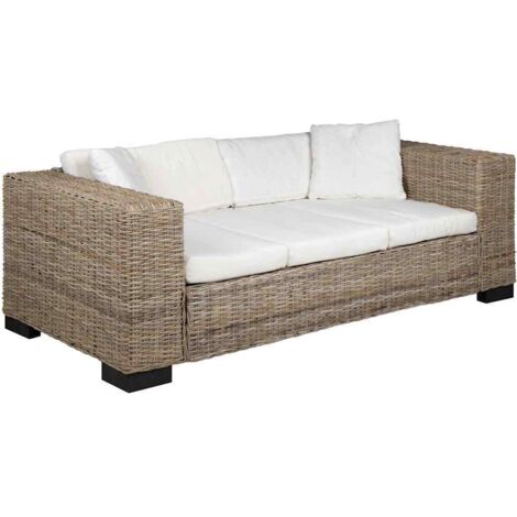 vidaXL Divano a 3 Posti 8 pz in Rattan Naturale