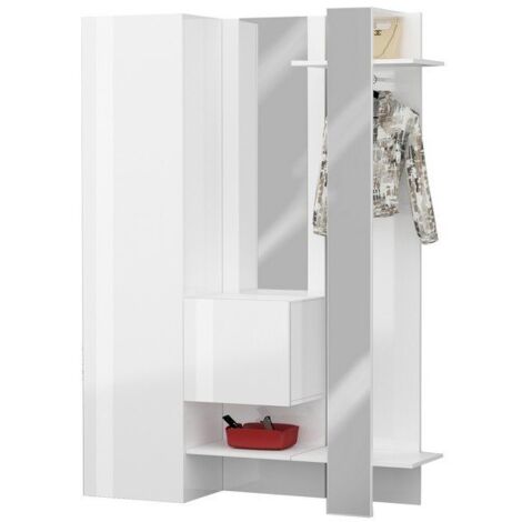 Mobile da ingresso con specchio armadietto e appendiabiti 140x35x191cm - PHOENIX