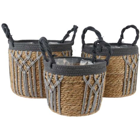 Cesta in paglia e macrame grande (1/2)