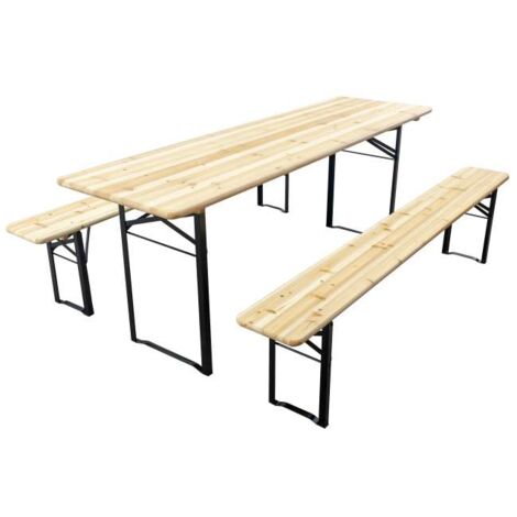 Set Birreria Tavolo e Panche in Legno Naturale - 200x60 cm