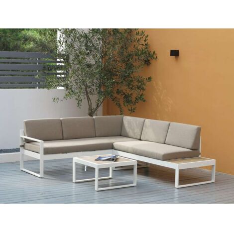 Domo Mea Salotto da giardino Silvia in alluminio bianco e rovere