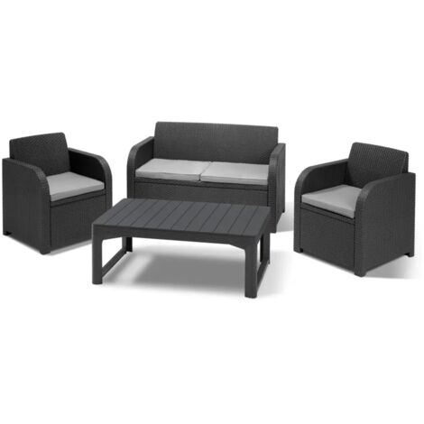 Set da Giardino Divano 2 Poltrone e Tavolino in Resina Keter Carolina Lounge Antracite (1/10)