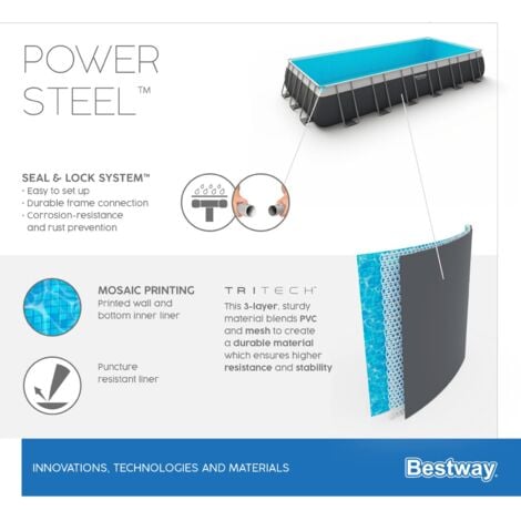 Bestway Piscina Rettangolare Power Steel - Grigio Bianco - 732x366x132 cm