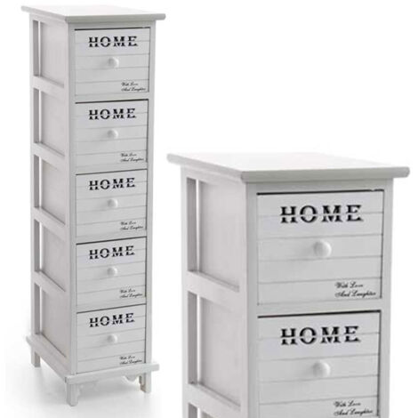 Cassettiera multiuso stretta legno bianca home cm 26 x 32 x 98 h