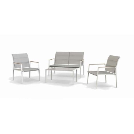 Salotto da Giardino Caprera: Divano, 2 Poltrone e Tavolino - Design Moderno, Bianco e Beige, Comfort per Esterni