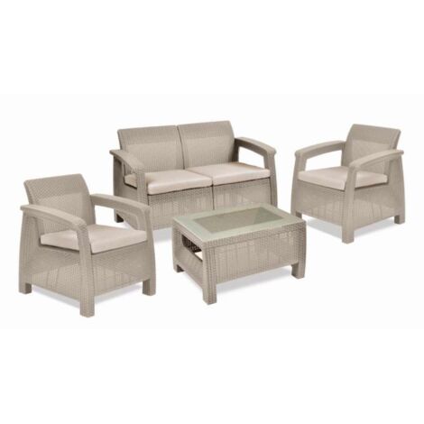 Domo Mea Set Salotto da Esterno Novara in Resina Cappuccino con Cuscini Beige