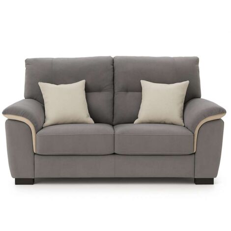 Divano 2 Posti Mikaela Fisso in Fibra Effetto Velvet Colore Antracite e Silver - 175x90x85 cm