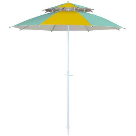 Dr. C. Ombrellone da Spiaggia Antivento Doppio Tetto 240 cm Blu Tiffany-Giallo