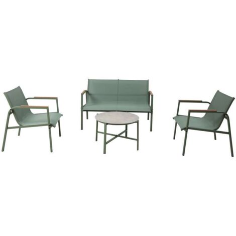Domo Mea Salotto da Giardino Best Green - Divano Poltrone Tavolino Textilene Verde