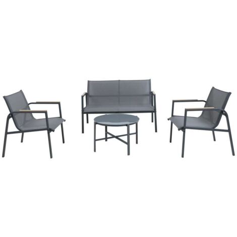 Domo Mea Salotto da Giardino Best Grey Grigio Scuro con Divano e Poltrone