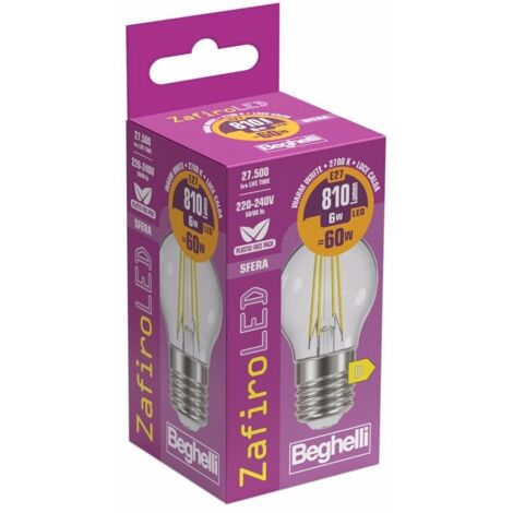 Beghelli Lampadina Led Zafiro Sfera E27 - 6W 800lm 2700K