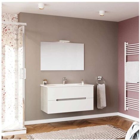 Mobile bagno sospeso bianco grigio lavabo 100cm specchio luce Iris 100