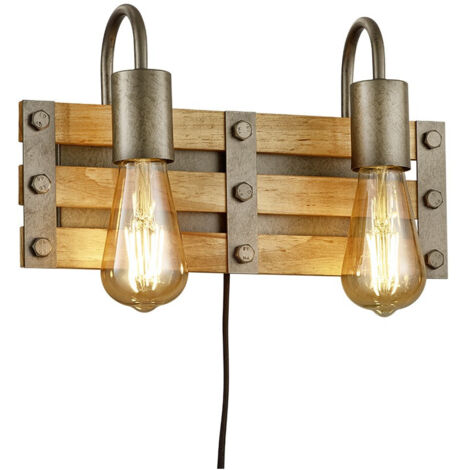 Applique Vintage Rustico Natural Wood Khan Nichel Antico L35 cm Trio Lighting (1/2)
