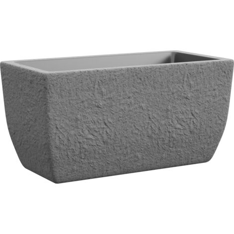 Vaso rettangolare effetto pietra "Petram" in plastica da esterno per piante e fiori -Grigio Pietra (1/5)