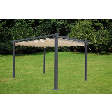Domo Mea Pergola in Alluminio Nero Tetto Scorrevole 3x4m Ecrù