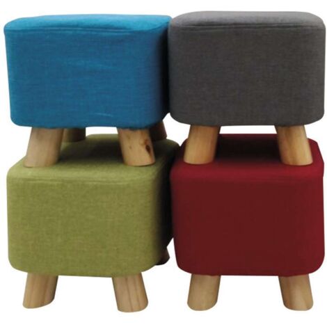 Pouf Sgabello Imbottito in Tessuto Grigio - 30x30x27 cm