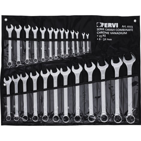 Fervi Set 25 Chiavi Combinate Cromate Misure 6-32 mm Fai-da-te
