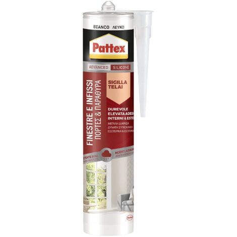 Pattex Silicone Sigillante Finestre Infissi, Silicone Bianco Neutro a Basso Modulo, Elastico, per Serramenti, Porte, Finestre e Infissi, per Interni ed Esterni, Inodore, Cartuccia da 280 ml (1/4)