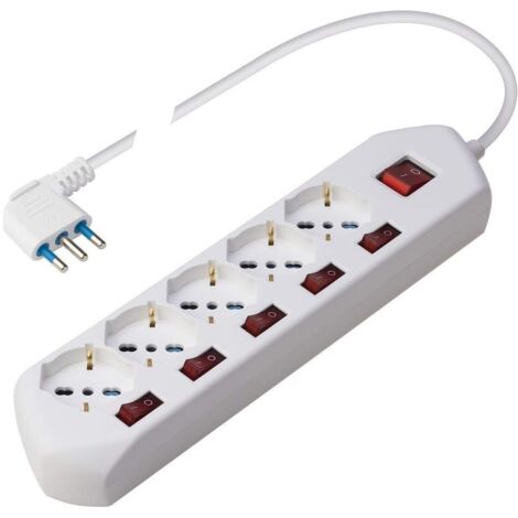 POLY POOL PP2509 Ciabatta Multipresa Elettrica MULTI SWITCH 5 Prese Schuko Multistandard Bivalenti Spina Salvaspazio 5 Interruttori per Ogni Presa Ciabatta con Interruttore Cavo 15m Nera (1/5)