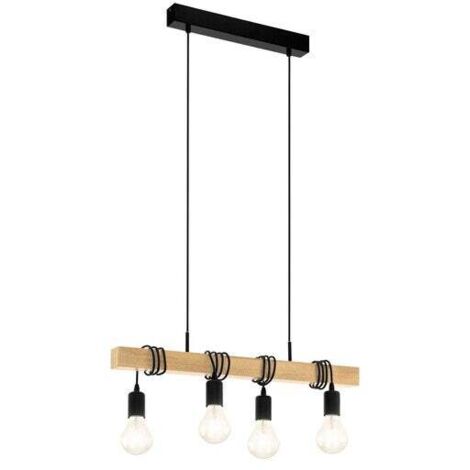Lampada a sospensione Townshend in legno, 4xE27 in metallo nero, Eglo Eglo (1/3)