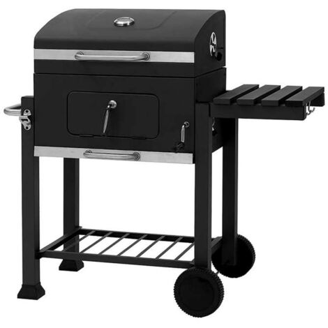 Barbecue a Carbone Nero con Carrello e Termometro - 117x61x108 cm