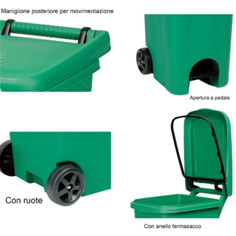 Bidone Urban Quadro C/Pedale Verde   L 80 Stefanpl