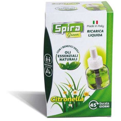 Spira Green Flaconcino Ricambio Insetticida Liquido agli Olii Essenziali per Elettroemanatori Vaporizzatori