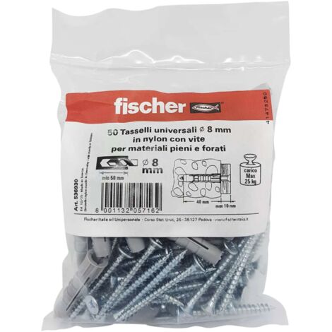 Fischer 50 Tasselli Universali in Nylon D.8mm - con Viti a Croce 50mm